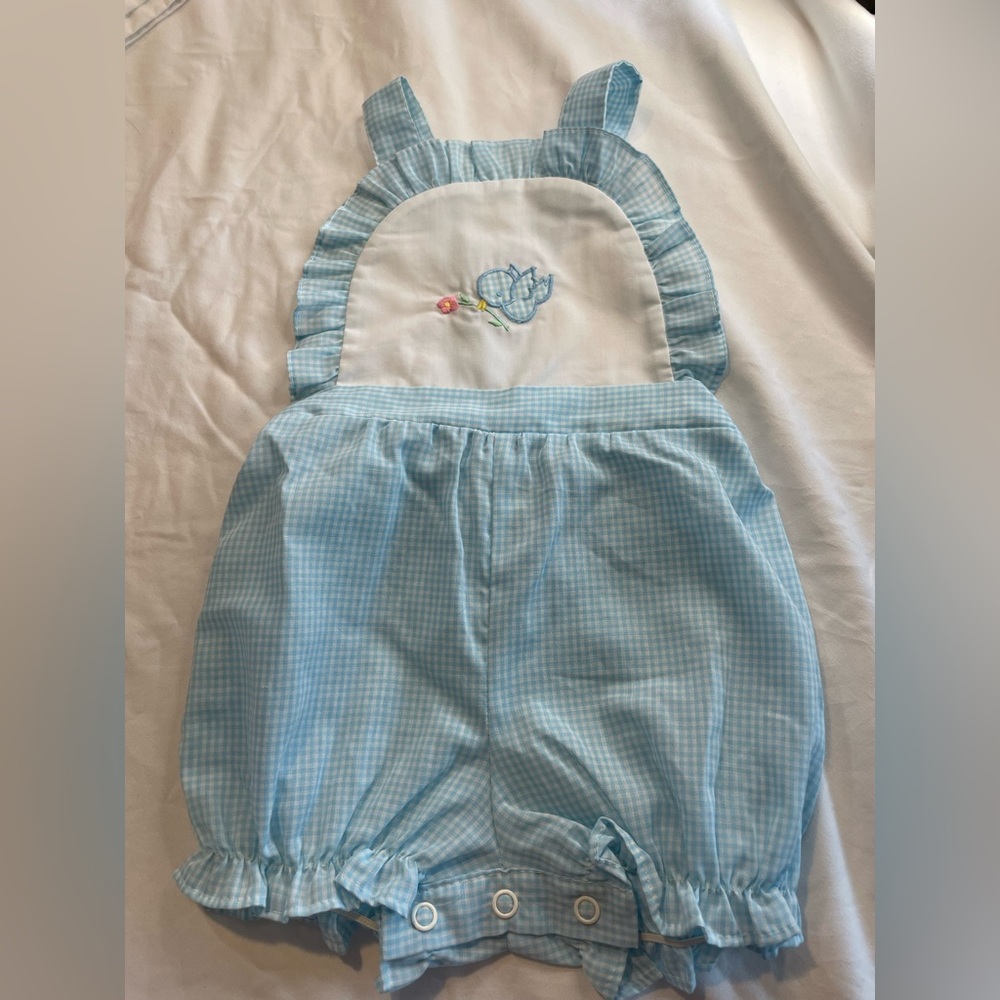 Vintage Blue Gingham Kids Romper